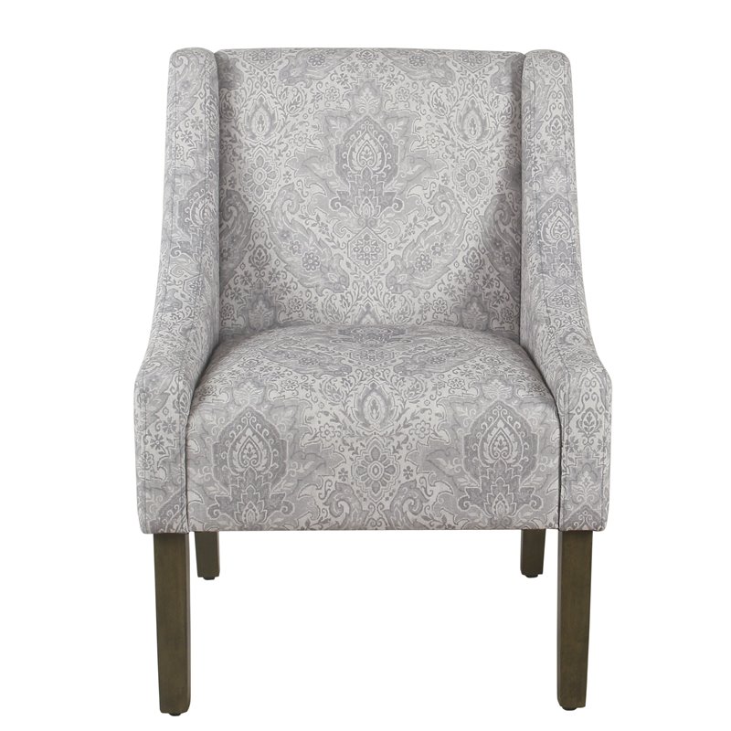 HomePop Traditional Fabric Damask Swoop Arm Accent Chair in Gray