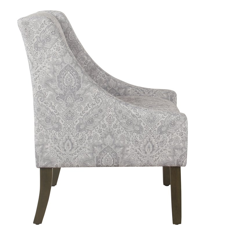 HomePop Traditional Fabric Damask Swoop Arm Accent Chair in Gray