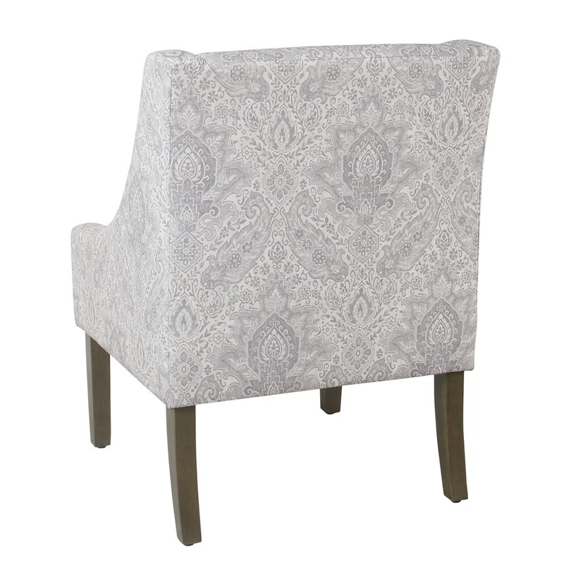 HomePop Traditional Fabric Damask Swoop Arm Accent Chair in Gray