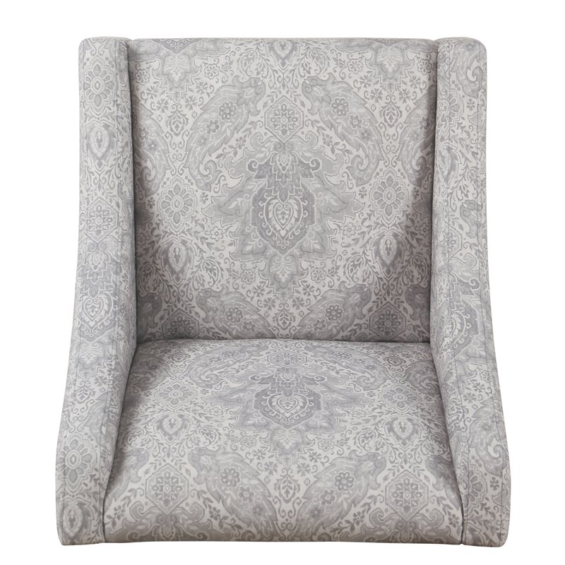 HomePop Traditional Fabric Damask Swoop Arm Accent Chair in Gray
