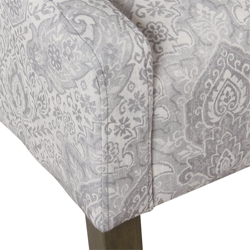 HomePop Traditional Fabric Damask Swoop Arm Accent Chair in Gray