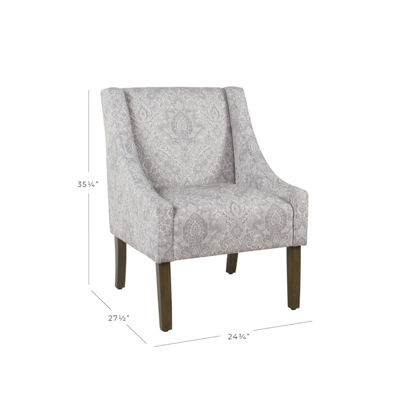 HomePop Traditional Fabric Damask Swoop Arm Accent Chair in Gray