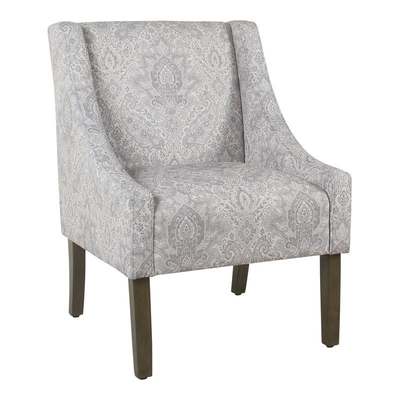 HomePop Traditional Fabric Damask Swoop Arm Accent Chair in Gray