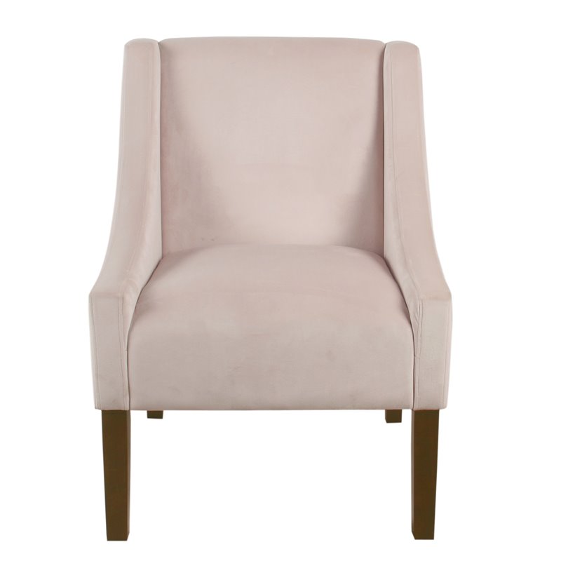HomePop Traditional Wood and Velvet Swoop Arm Accent Chair in Pink
