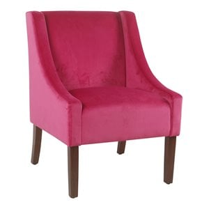 HomePop Traditional Wood and Velvet Swoop Arm Accent Chair in Dark Pink