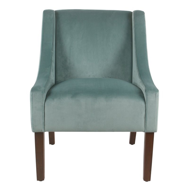 HomePop Traditional Wood and Velvet Swoop Arm Accent Chair in Aqua Blue