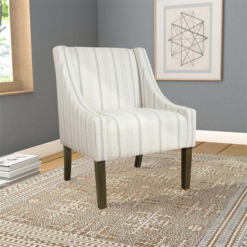 HomePop Traditional Wood and Fabric Stripe Swoop Accent Chair in Dove Gray