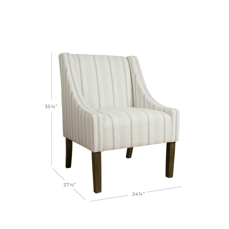 HomePop Traditional Wood and Fabric Stripe Swoop Accent Chair in Dove Gray