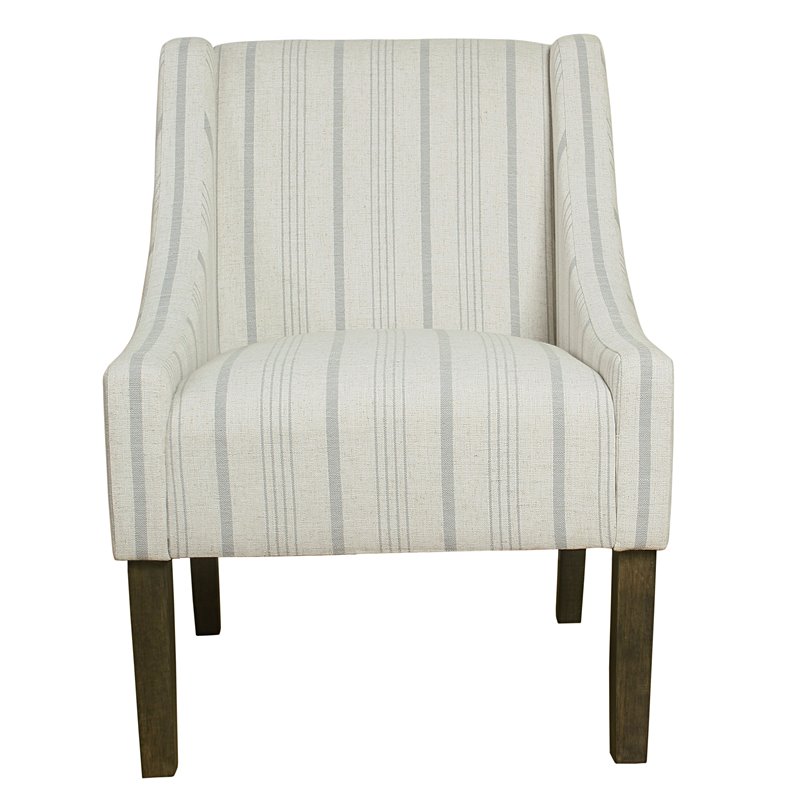 HomePop Traditional Wood and Fabric Stripe Swoop Accent Chair in Dove Gray
