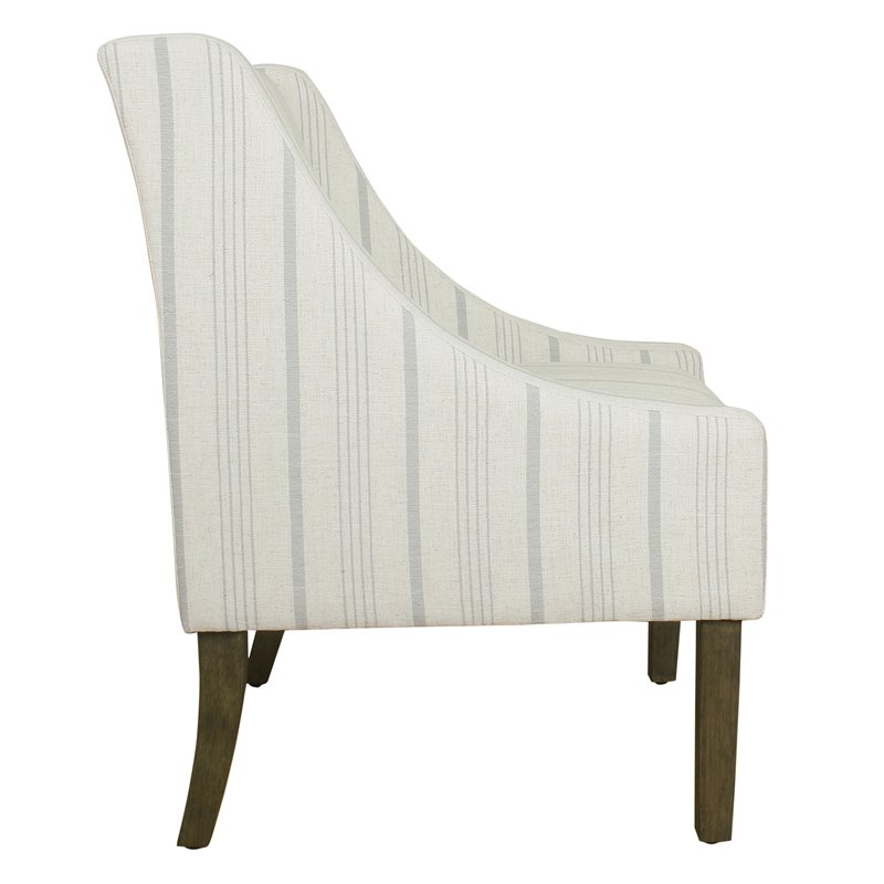 HomePop Traditional Wood and Fabric Stripe Swoop Accent Chair in Dove Gray