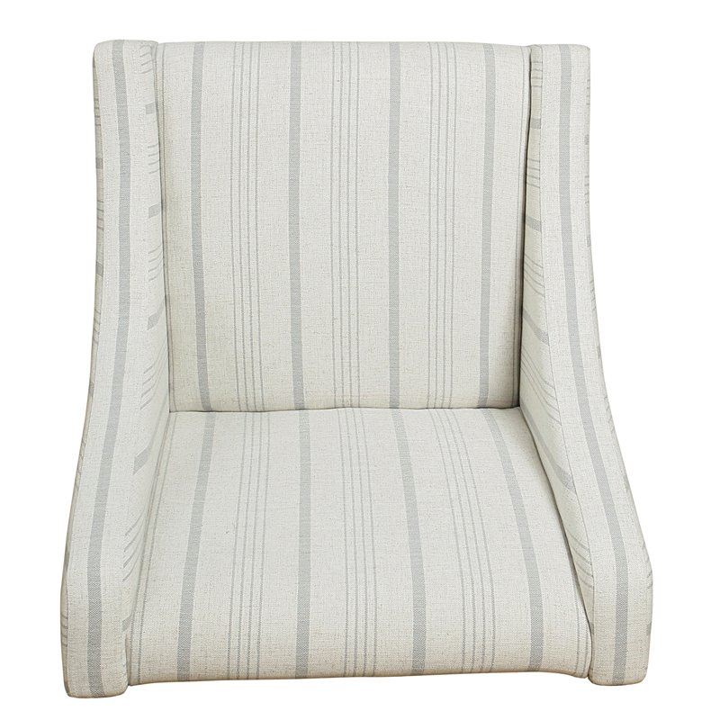 HomePop Traditional Wood and Fabric Stripe Swoop Accent Chair in Dove Gray