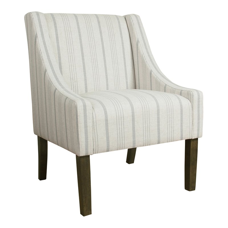HomePop Traditional Wood and Fabric Stripe Swoop Accent Chair in Dove Gray
