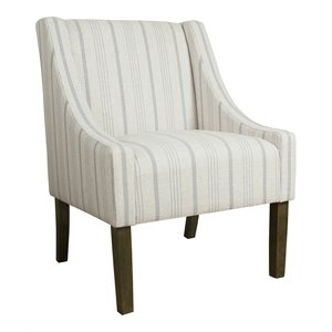 HomePop Traditional Wood and Fabric Stripe Swoop Accent Chair in Dove Gray