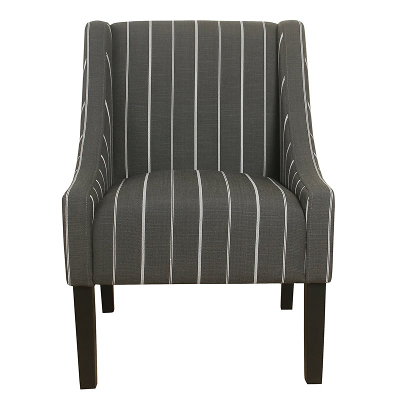 HomePop Traditional Wood and Fabric Stripe Swoop Accent Chair in Charcoal