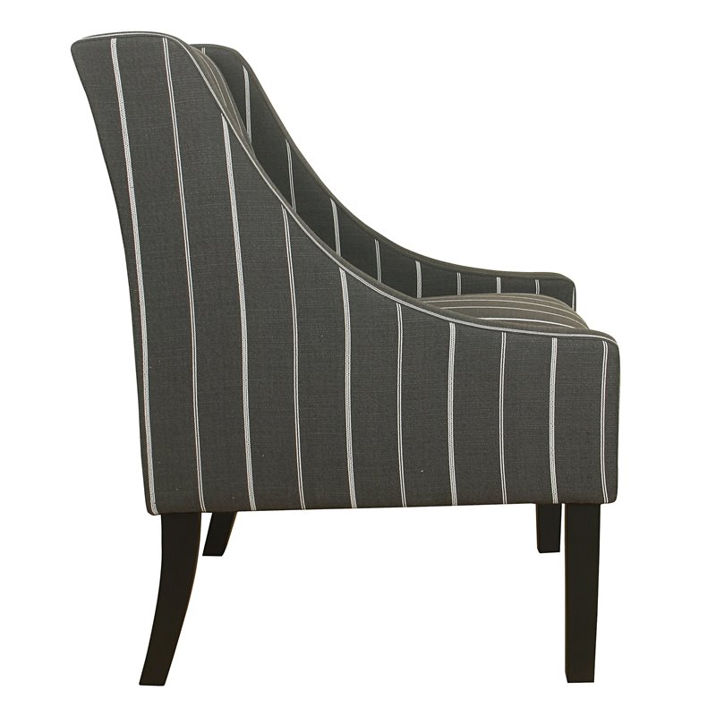 HomePop Traditional Wood and Fabric Stripe Swoop Accent Chair in Charcoal