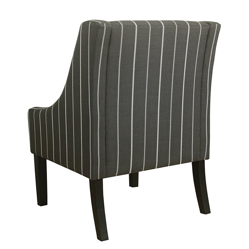 HomePop Traditional Wood and Fabric Stripe Swoop Accent Chair in Charcoal
