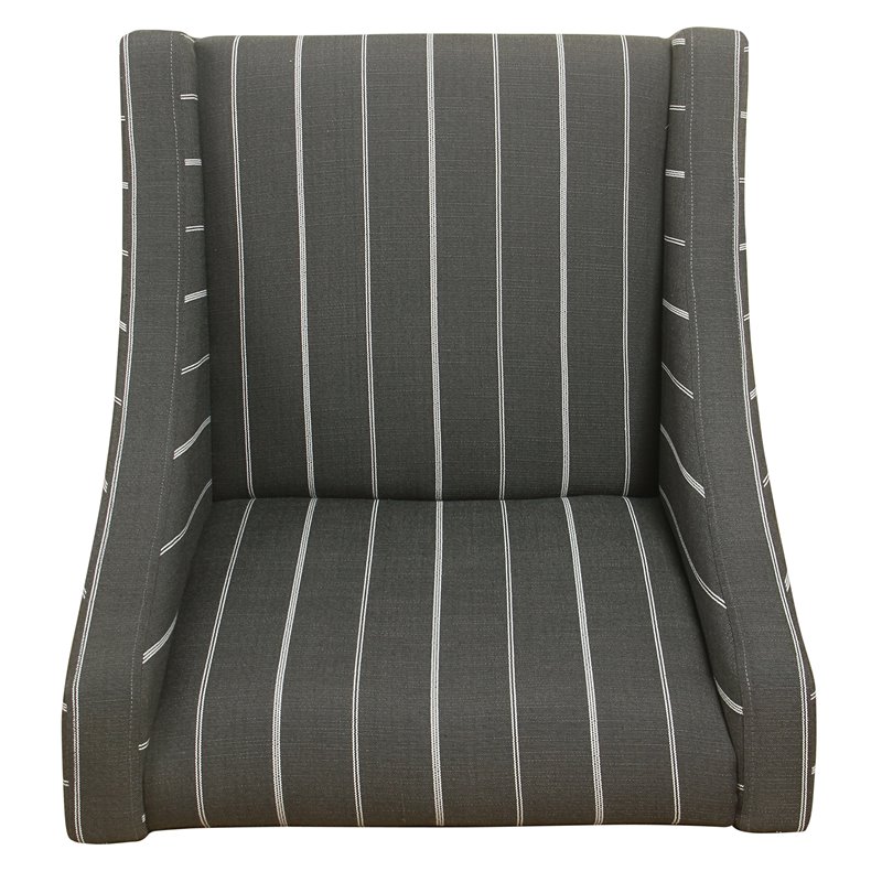 HomePop Traditional Wood and Fabric Stripe Swoop Accent Chair in Charcoal