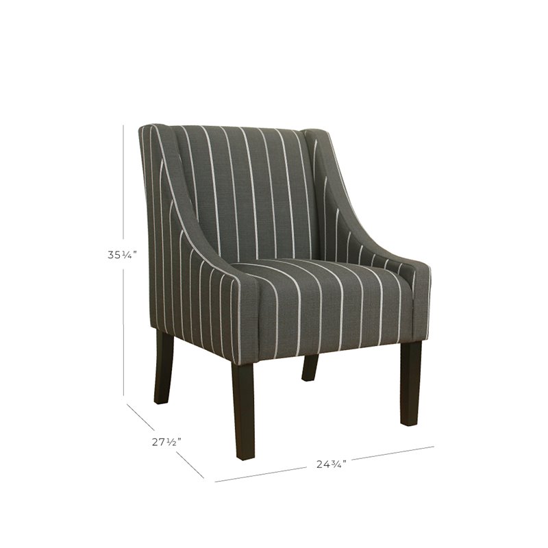 HomePop Traditional Wood and Fabric Stripe Swoop Accent Chair in Charcoal