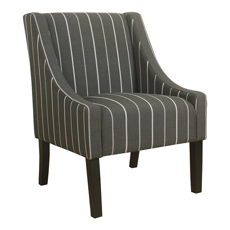 HomePop Traditional Wood and Fabric Stripe Swoop Accent Chair in Charcoal
