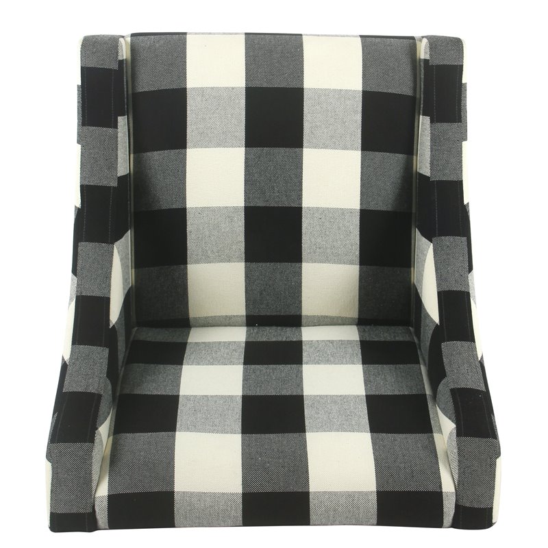 HomePop Wood and Fabric Plaid Pattern Swoop Arm Accent Chair in Black