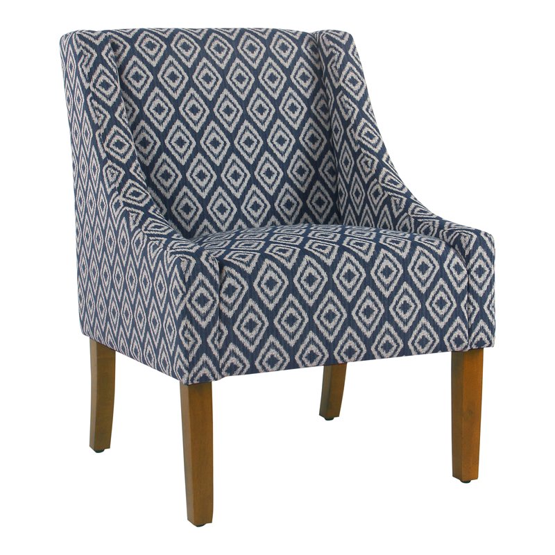 HomePop Traditional Wood and Fabric Swoop Arm Accent Chair in Indigo Blue