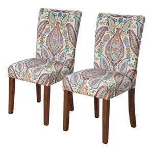 HomePop 38&quot Fabric Paisley Parsons Dining Chairs in Multi-Color (Set of 2)