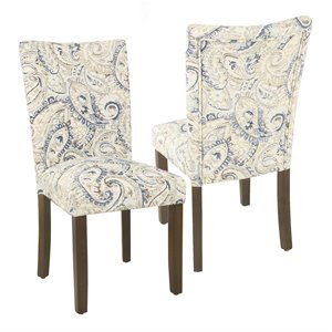 HomePop 38&quot Velvet Paisley Parsons Dining Chairs in Blue/Brown (Set of 2)