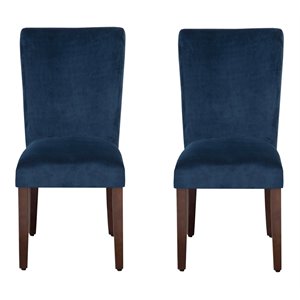 HomePop 38&quot Traditional Velvet Parsons Dining Chair in Dark Navy Blue (Set of 2)