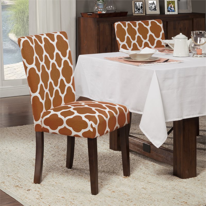 HomePop Traditional Fabric Parsons Chairs in Orange/White (Set of 2)