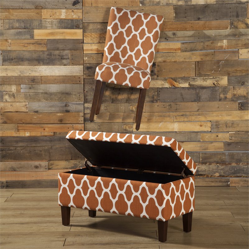 HomePop Traditional Fabric Parsons Chairs in Orange/White (Set of 2)