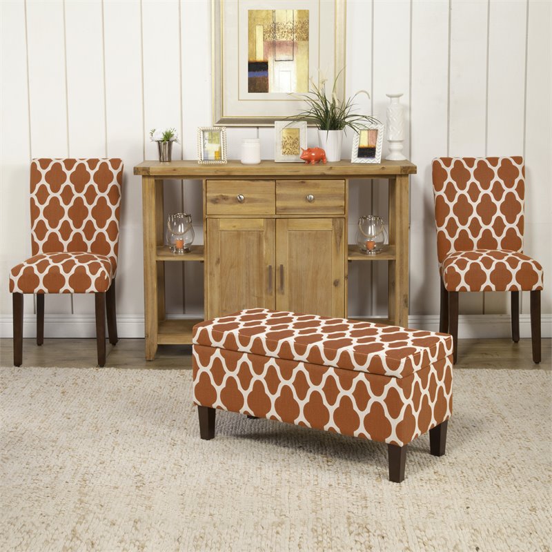 HomePop Traditional Fabric Parsons Chairs in Orange/White (Set of 2)