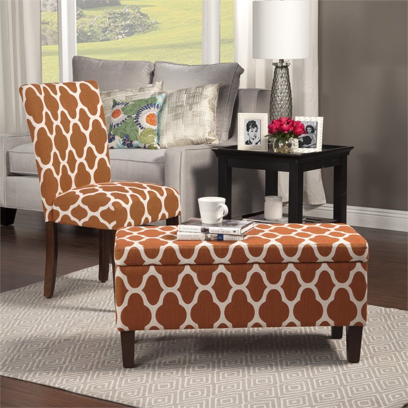 HomePop Traditional Fabric Parsons Chairs in Orange/White (Set of 2)
