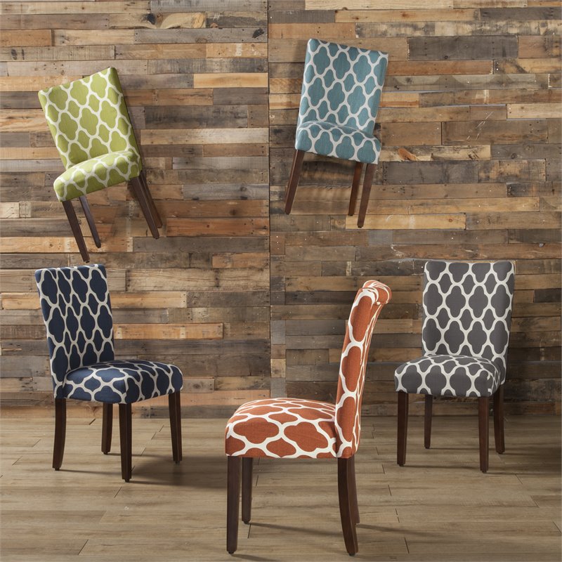 HomePop Traditional Fabric Parsons Chairs in Orange/White (Set of 2)