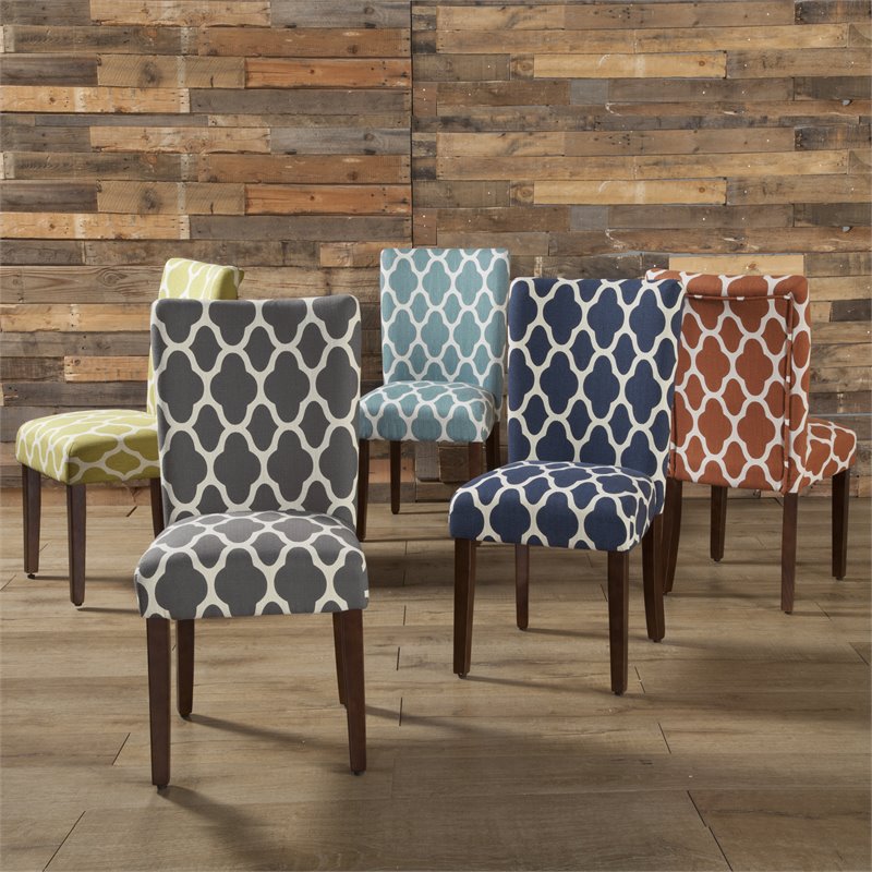 HomePop Traditional Fabric Parsons Chairs in Orange/White (Set of 2)