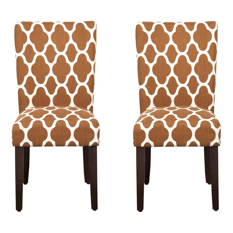 HomePop Traditional Fabric Parsons Chairs in Orange/White (Set of 2)