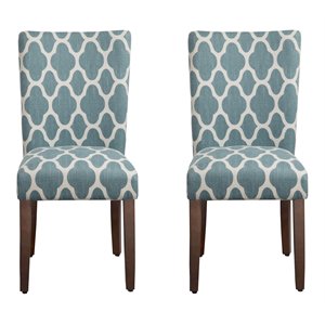 HomePop 38&quot Traditional Fabric Parsons Dining Chairs in Teal Blue (Set of 2)