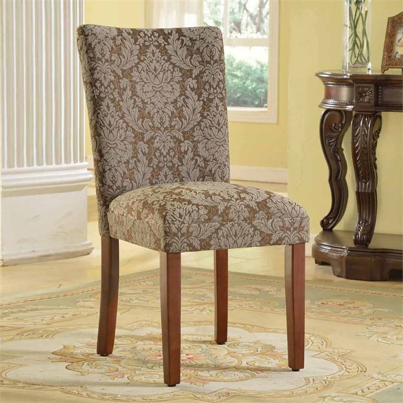 HomePop Traditional Fabric Parsons Chairs in Blue/Brown (Set of 2)
