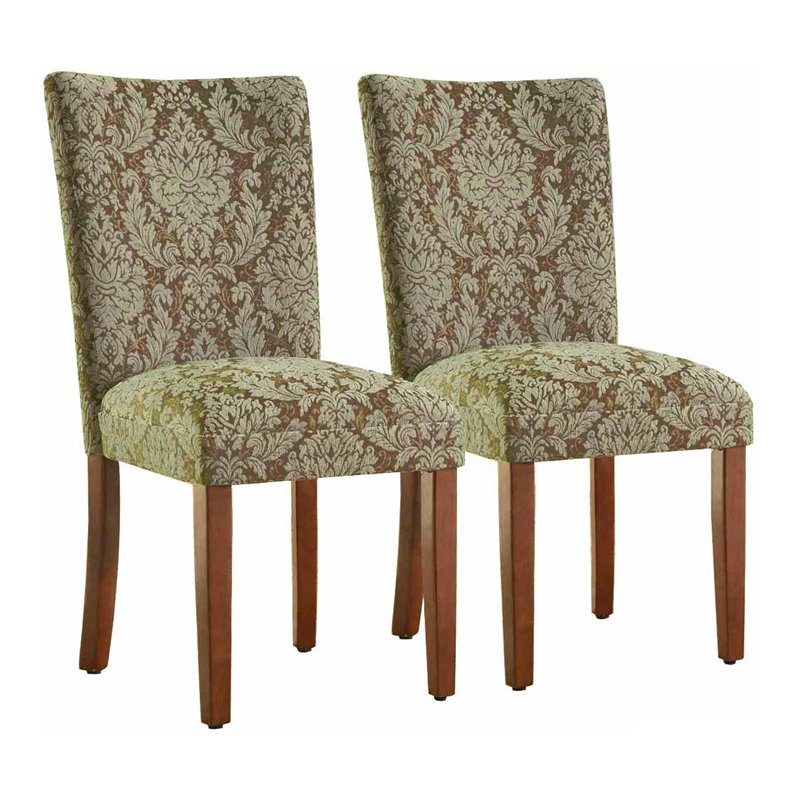 HomePop Traditional Fabric Parsons Chairs in Blue/Brown (Set of 2)
