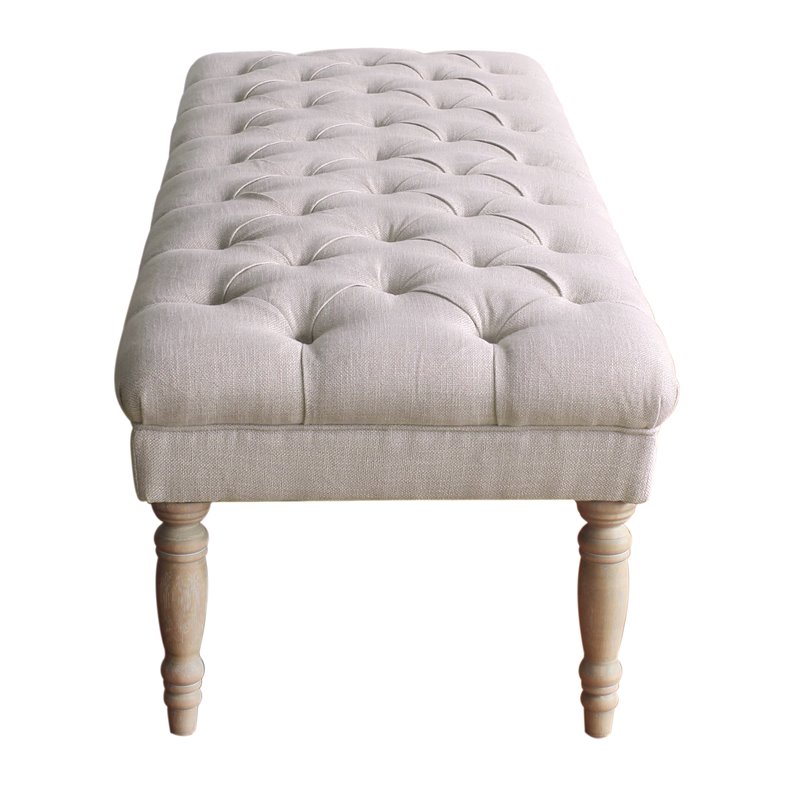 HomePop Layla Traditional Wood and Fabric Tufted Bench in Natural/Pink