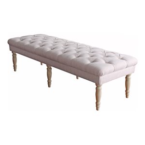 HomePop Layla Traditional Wood and Fabric Tufted Bench in Natural/Pink