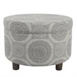 HomePop Round Transitional Wood and Fabric Storage Ottoman in Gray Medallion