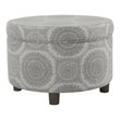 HomePop Round Transitional Wood and Fabric Storage Ottoman in Gray Medallion