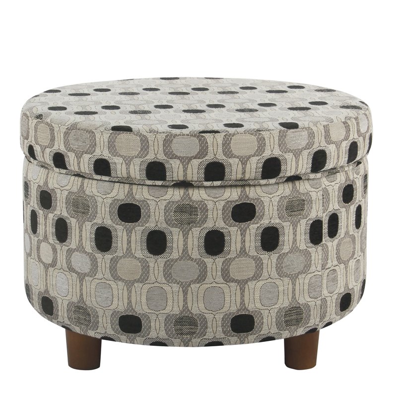 HomePop Round Transitional Wood and Fabric Storage Ottoman in Multi-Color