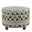 HomePop Round Transitional Wood and Fabric Storage Ottoman in Multi-Color