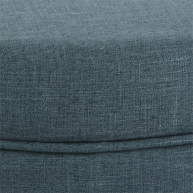 HomePop Round Transitional Wood and Fabric Storage Ottoman in Teal Blue