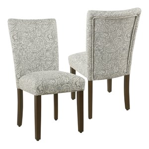 HomePop 38&quot Fabric Floral Pattern Parsons Dining Chairs in Gray (Set of 2)