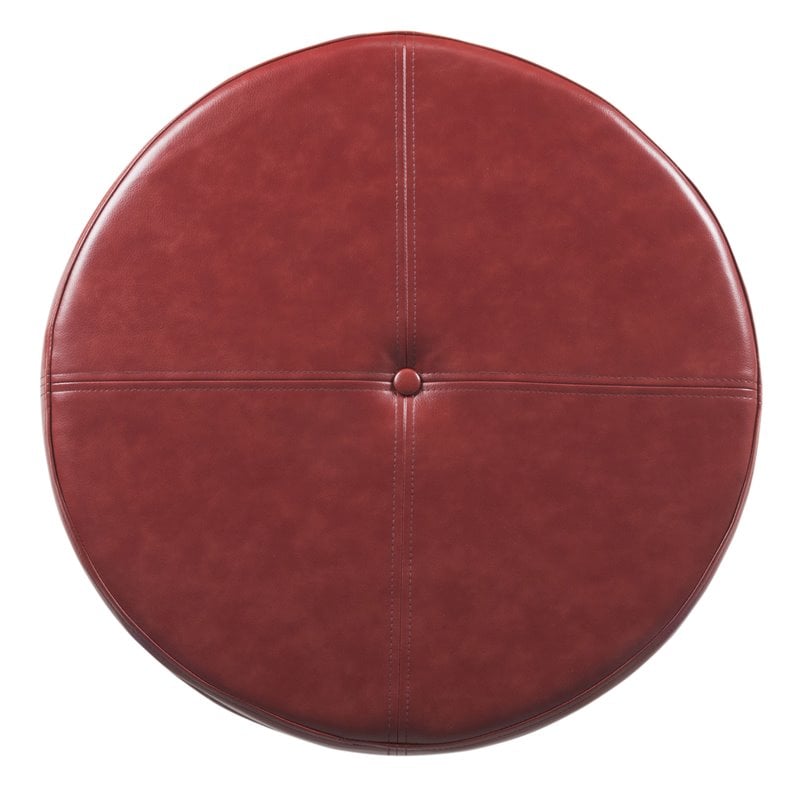 HomePop Transitional Faux Leather Large Storage Ottoman in Red