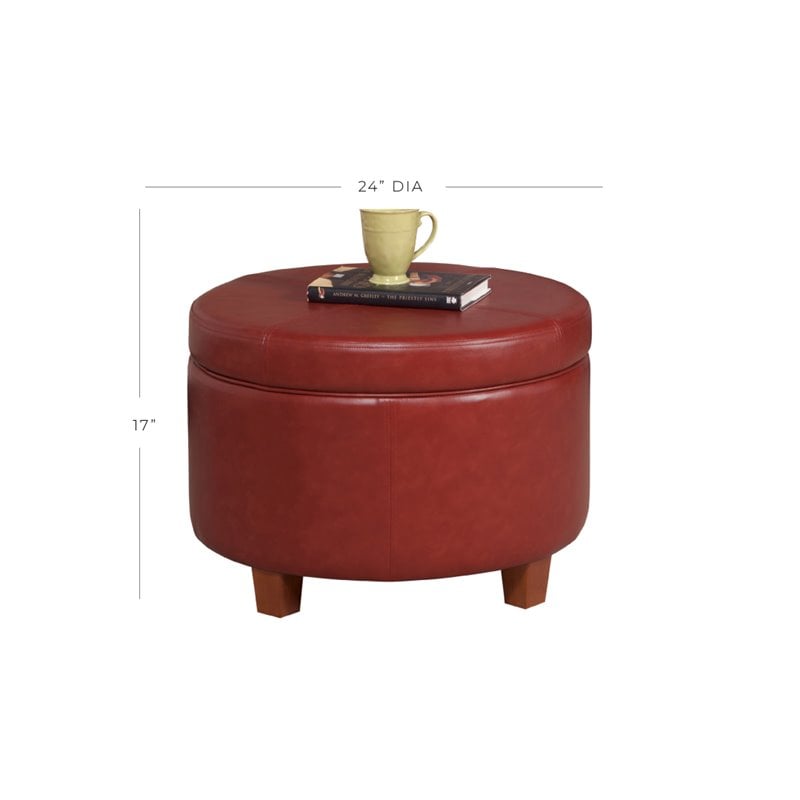 HomePop Transitional Faux Leather Large Storage Ottoman in Red