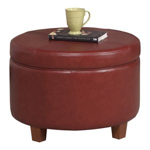 HomePop Transitional Faux Leather Large Storage Ottoman in Red