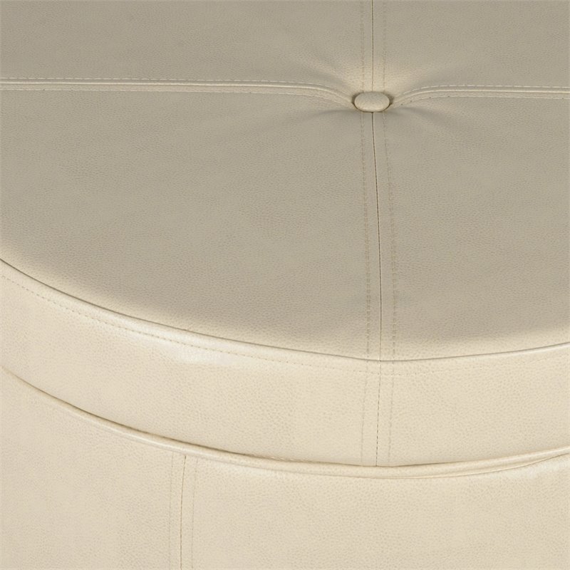 HomePop Transitional Faux Leather Large Storage Ottoman in Cream